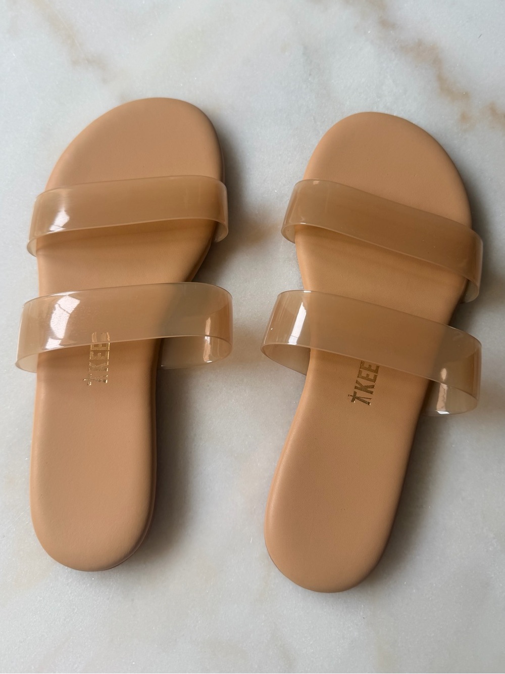 TKEES Nude/ Tan Double-Strap Slide Sandals